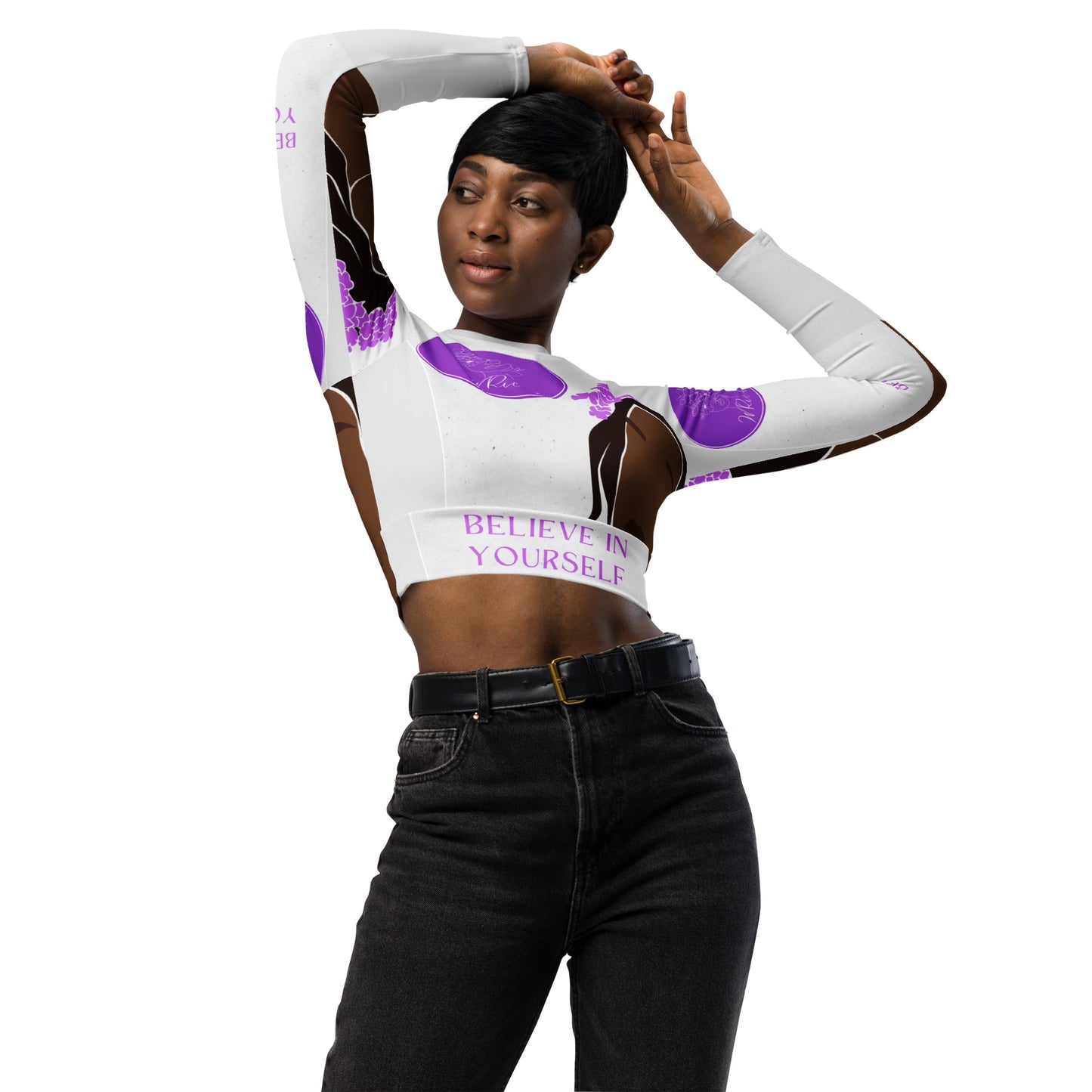 Recycled long-sleeve crop top "Believe In Yourself"